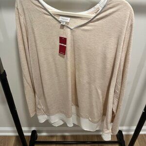 Cream and White Long Sleeve Top